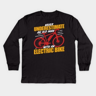 Electric Bike E-Bike Bicycle Cyclist Old Man Gift Kids Long Sleeve T-Shirt